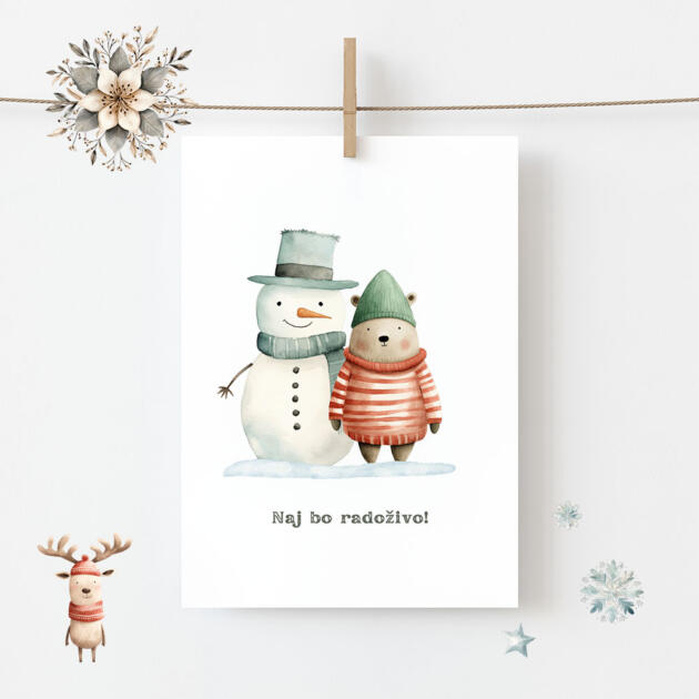 Voščilnica Snežak in Medo